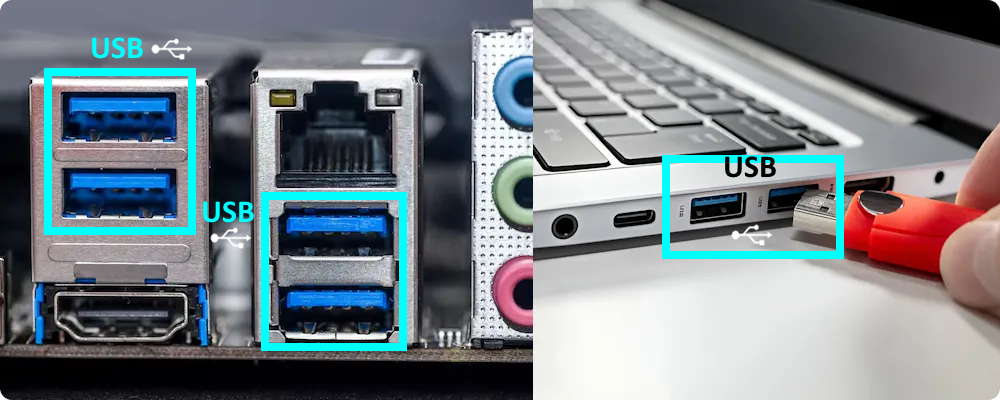 portas USB desktop ou notebook