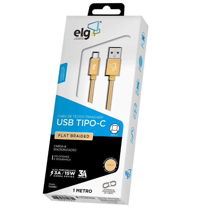 Cabo ELG USB Tipo C 1M Recarga e Sincronização TC10BG Gold_1