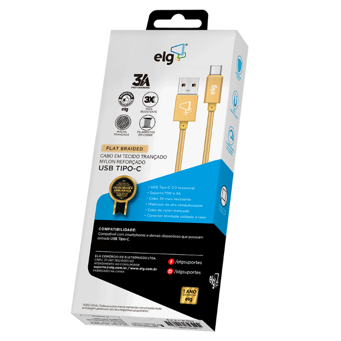 Cabo ELG USB Tipo C 1M Recarga e Sincronização TC10BG Gold_4